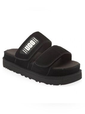 UGG Black Velvet Double-Strap Slide Sandals